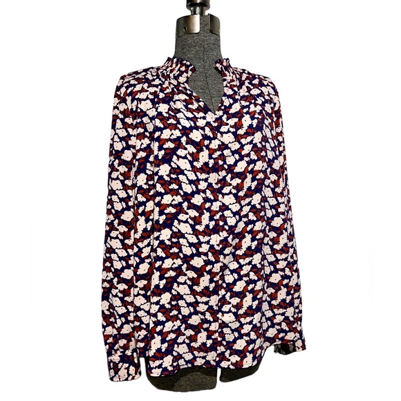 Lark & Ro Tops - Lark and Ro floral printed blouse - Women's size XL- Blue/Brown/Cream